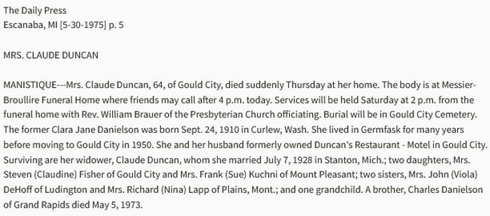 Duncans Motel and Restaurant - Clara Jane Danielson Duncan 1910-1975 (newer photo)